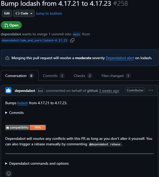 A Dependabot alert for my MatchExec app